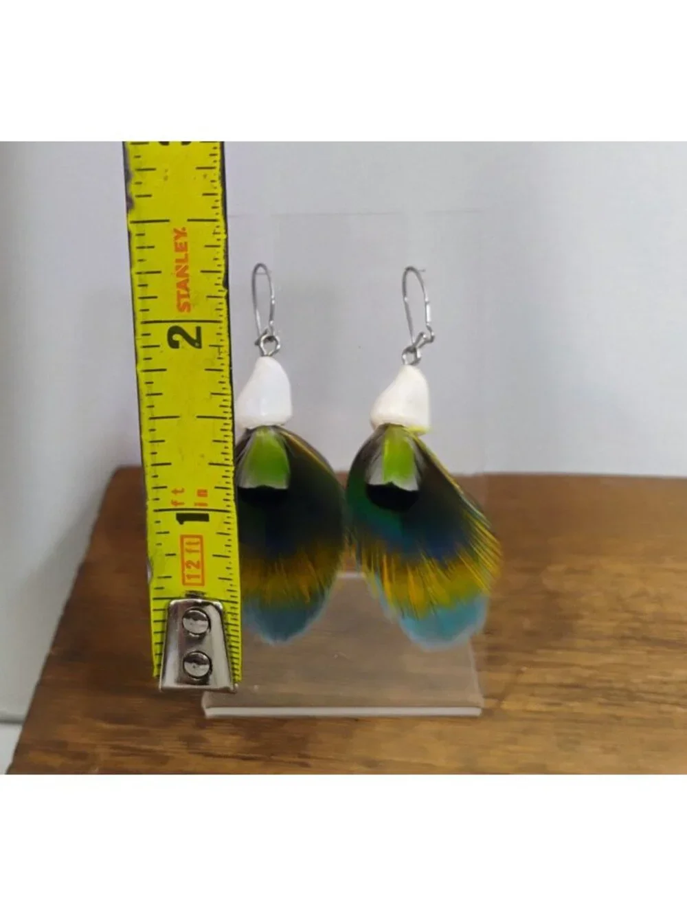 Handmade Real Parrot Feather Sea Shell Dangle Earrings